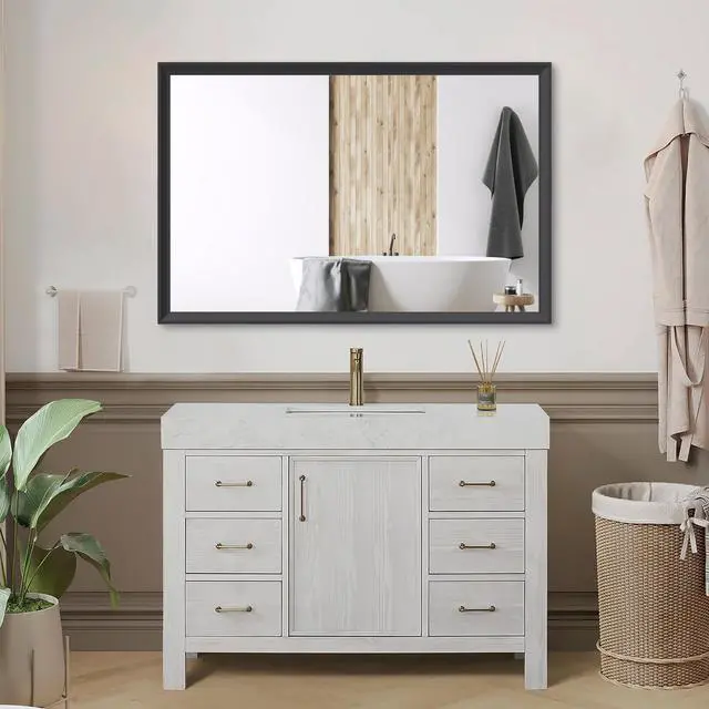 Alt view image 2 of 7 - 48"x32" Oversized Modern Rectangle Bathroom Mirror with Balck Frame Decorative Large Wall Mirrors for Bathroom Living Room Bedroom Vertical or Horizontal Wall Mounted mirror with Aluminum Frame