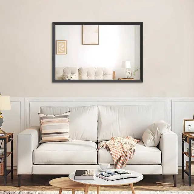 Alt view image 3 of 7 - 48"x32" Oversized Modern Rectangle Bathroom Mirror with Balck Frame Decorative Large Wall Mirrors for Bathroom Living Room Bedroom Vertical or Horizontal Wall Mounted mirror with Aluminum Frame