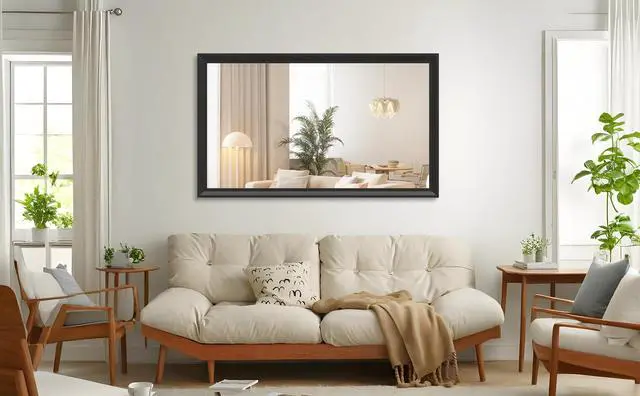 Alt view image 2 of 7 - 60"x36" Oversized Modern Rectangle Bathroom Mirror with Balck Frame Decorative Large Wall Mirrors for Bathroom Living Room Bedroom Vertical or Horizontal Wall Mounted mirror with Aluminum Frame
