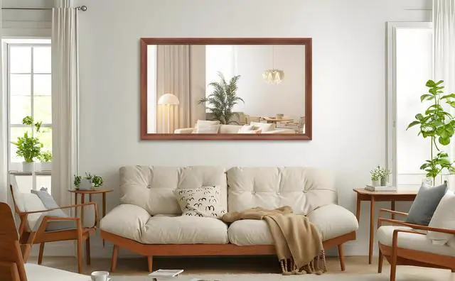 Alt view image 2 of 7 - 60"x36" Oversized Modern Rectangle Bathroom Mirror with Yellow+Coral Frame Decorative Large Wall Mirrors for Bathroom Living Room Bedroom Vertical or Horizontal Wall Mounted mirror with Aluminum Frame