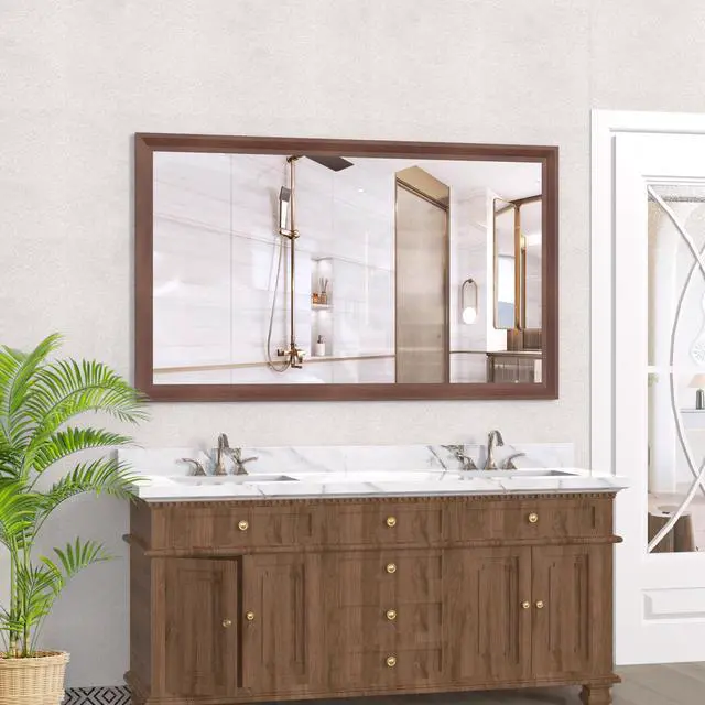 Alt view image 7 of 7 - 60"x36" Oversized Modern Rectangle Bathroom Mirror with Yellow+Coral Frame Decorative Large Wall Mirrors for Bathroom Living Room Bedroom Vertical or Horizontal Wall Mounted mirror with Aluminum Frame