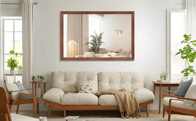 Alt view image 3 of 7 - 60"x40" Oversized Modern Rectangle Bathroom Mirror with walnut Frame Decorative Large Wall Mirrors for Bathroom Living Room Bedroom Vertical or Horizontal Wall Mounted mirror with Aluminum Frame