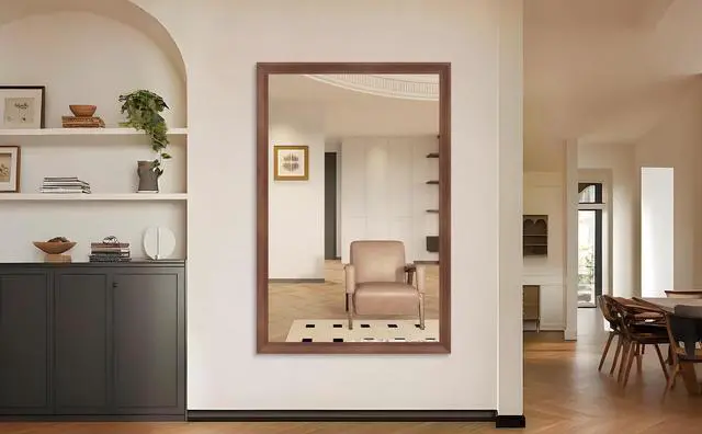 Alt view image 2 of 7 - 60"x40" Oversized Modern Rectangle Bathroom Mirror with walnut Frame Decorative Large Wall Mirrors for Bathroom Living Room Bedroom Vertical or Horizontal Wall Mounted mirror with Aluminum Frame