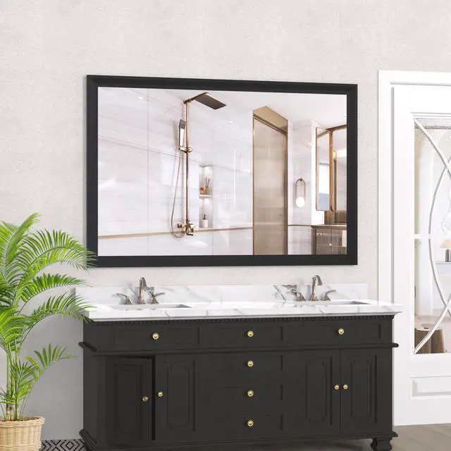 Main image of 60"x40" Oversized Modern Rectangle Bathroom Mirror with Black Frame Decorative Large Wall Mirrors for Bathroom Living Room Bedroom Vertical or Horizontal Wall Mounted mirror with Aluminum Frame