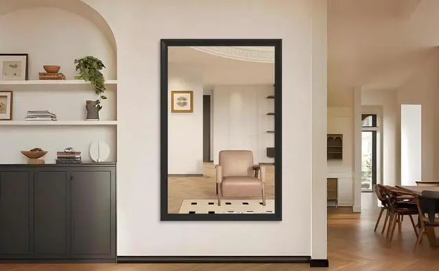 Alt view image 2 of 7 - 60"x40" Oversized Modern Rectangle Bathroom Mirror with Black Frame Decorative Large Wall Mirrors for Bathroom Living Room Bedroom Vertical or Horizontal Wall Mounted mirror with Aluminum Frame