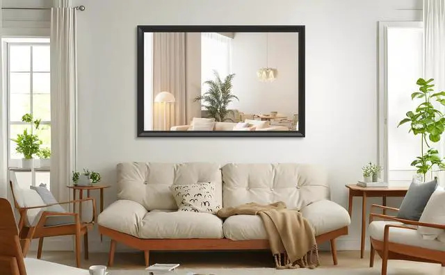 Alt view image 3 of 7 - 60"x40" Oversized Modern Rectangle Bathroom Mirror with Black Frame Decorative Large Wall Mirrors for Bathroom Living Room Bedroom Vertical or Horizontal Wall Mounted mirror with Aluminum Frame