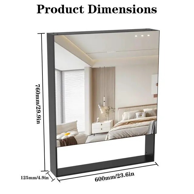 Alt view image 3 of 7 - 24'' x 30'' Medicine Cabinet with Mirror for Bathroom, Wall Mounted Bathroom Mirror with Storage, Adjustable Shelves, Aluminum Framework, Surface Mount Black