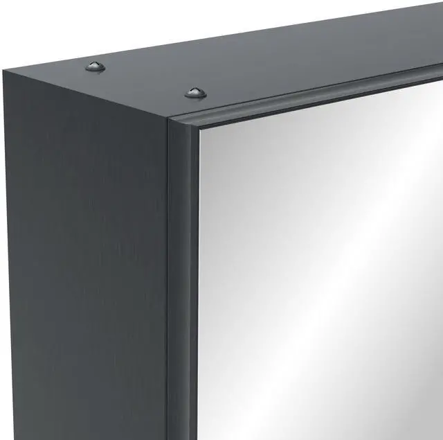 Alt view image 6 of 7 - 30'' x 28'' Medicine Cabinet with Mirror for Bathroom, Wall Mounted Bathroom Mirror with Storage, Adjustable Shelves, Aluminum Framework, Surface Mount Black Brown