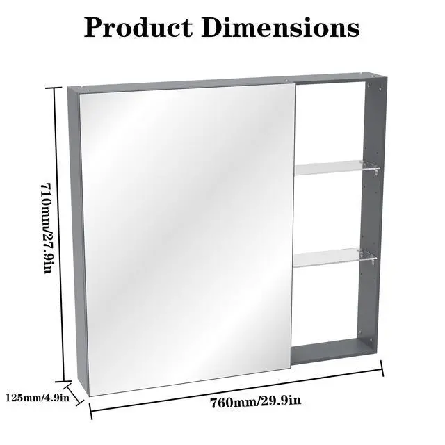 Alt view image 3 of 7 - 30'' x 28'' Medicine Cabinet with Mirror for Bathroom, Wall Mounted Bathroom Mirror with Storage, Adjustable Shelves, Aluminum Framework, Surface Mount Black Brown