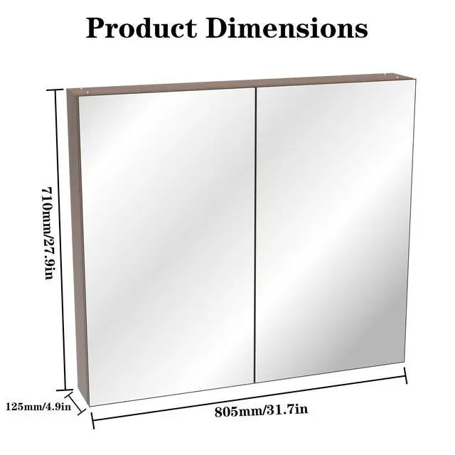 Alt view image 3 of 7 - 32*28Medicine Cabinet with Mirror for Bathroom, Wall Mounted Bathroom Mirror with Storage, Adjustable Shelves, Aluminum Framework, Surface Mount Yellow+Coral