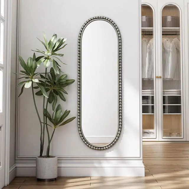 Alt view image 4 of 7 - Iron Art Oval Retro Mirror, Antique Effect,Wall Hanging,Suitable For Living Room,Bedroom, Entrance (Silver)