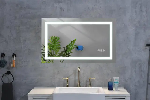 Main image of LED Bathroom Mirror 40 "x 30 " with Front and Backlight, Large Dimmable Wall Mirrors with Anti-Fog, Memory, 3 Colors, LED Vanity Mirror