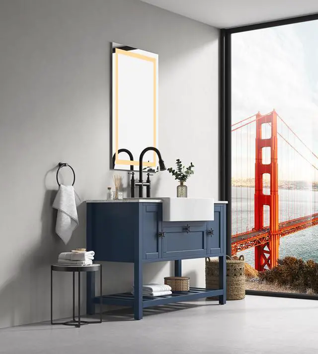 Alt view image 3 of 6 - LED Bathroom Mirror 36 "x28 " with Front and Backlight, Dimmable Wall Mirrors with Anti-Fog, Memory,3 Colors, LED Vanity Mirror