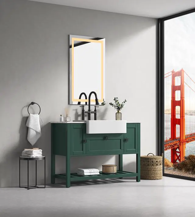 Alt view image 6 of 6 - LED Bathroom Mirror 36 "x28 " with Front and Backlight, Dimmable Wall Mirrors with Anti-Fog, Memory,3 Colors, LED Vanity Mirror
