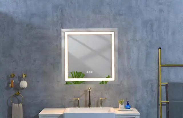 Alt view image 4 of 6 - 36" x 36" LED Bathroom Mirror with Front and Backlight, Wall Mounted Vanity Mirror, Anti-Fog, Memory, 3 Colors, Stepless Dimmable