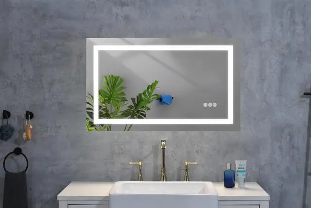 Alt view image 5 of 6 - LED Bathroom Mirror 36 "x 24 " with Front and Backlight, Dimmable Wall Mirrors with Anti-Fog, Memory, 3Colors, LED Vanity Mirror