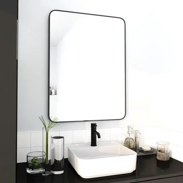 Alt view image 2 of 7 - 24 x 32 Inch Bathroom Mirror Black Aluminum Frame