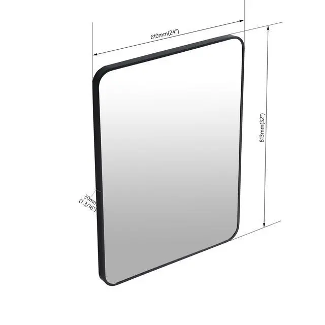 Alt view image 4 of 7 - 24 x 32 Inch Bathroom Mirror Black Aluminum Frame
