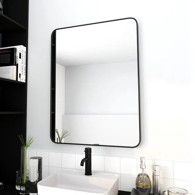 Alt view image 3 of 7 - 24 x 32 Inch Bathroom Mirror Black Aluminum Frame