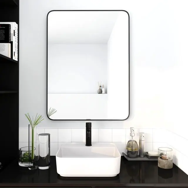 Main image of 24 x 32 Inch Bathroom Mirror Black Aluminum Frame