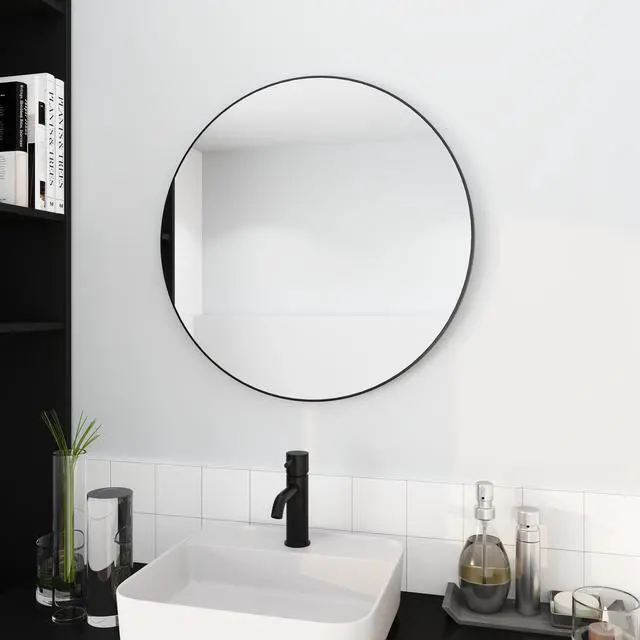 Alt view image 4 of 7 - 24" Large Round Black Circular Mirror