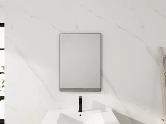 Alt view image 3 of 7 - 20'' Black Aluminum Frame Bathroom Mirror,,Rectangular Wall Mounted Mirror