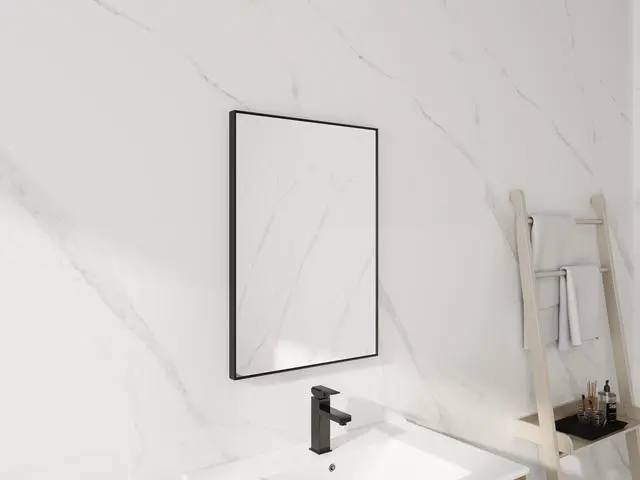 Alt view image 4 of 7 - 20'' Black Aluminum Frame Bathroom Mirror,,Rectangular Wall Mounted Mirror