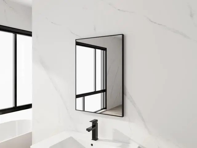 Alt view image 2 of 7 - 20'' Black Aluminum Frame Bathroom Mirror,,Rectangular Wall Mounted Mirror