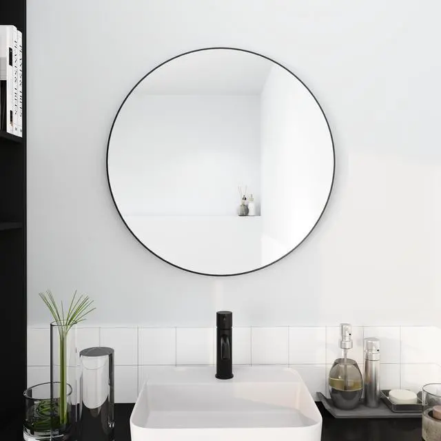 Alt view image 3 of 7 - 24" Large Round Black Circular Mirror