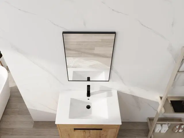 Alt view image 5 of 7 - 20'' Black Aluminum Frame Bathroom Mirror,,Rectangular Wall Mounted Mirror