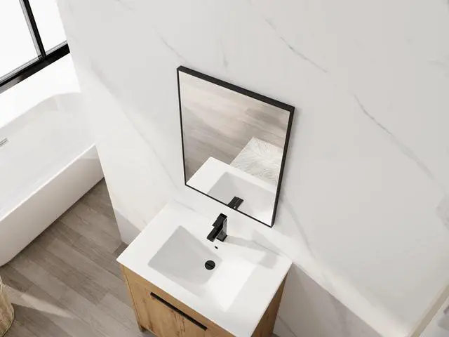 Alt view image 6 of 7 - 20'' Black Aluminum Frame Bathroom Mirror,,Rectangular Wall Mounted Mirror