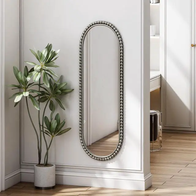 Alt view image 2 of 7 - Iron Art Oval Retro Mirror, Antique Effect,Wall Hanging,Suitable For Living Room,Bedroom, Entrance (Silver)