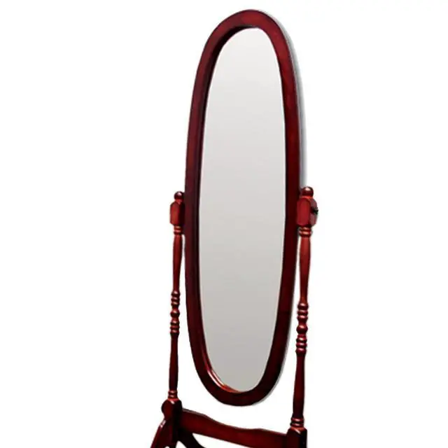Alt view image 2 of 5 - 59.25" Tall Standing Wooden Floor Mirror with Cherry finish, Oval Shape