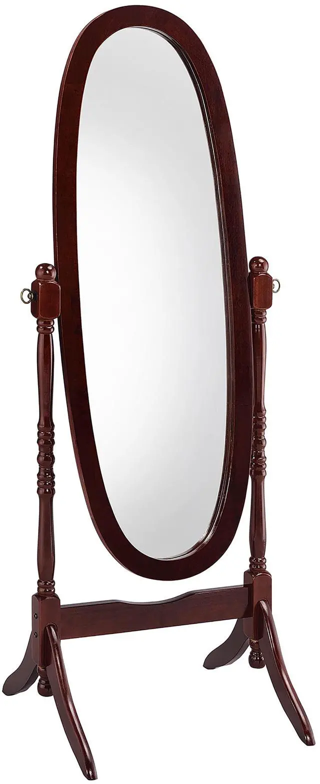 Main image of 59.25" Tall Standing Wooden Floor Mirror with Cherry finish, Oval Shape