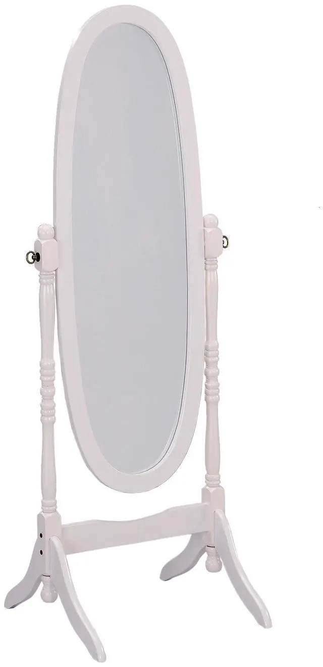 Main image of 59.25" Tall Standing Wooden Floor Mirror with White finish, Oval Shape