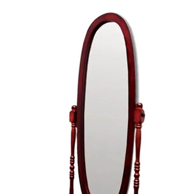 Alt view image 3 of 5 - 59.25" Tall Standing Wooden Floor Mirror with Cherry finish, Oval Shape