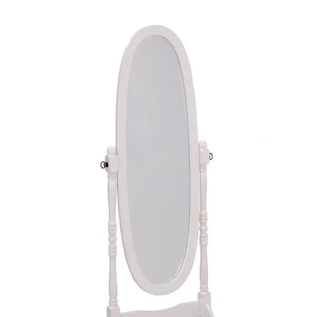 Alt view image 3 of 5 - 59.25" Tall Standing Wooden Floor Mirror with White finish, Oval Shape