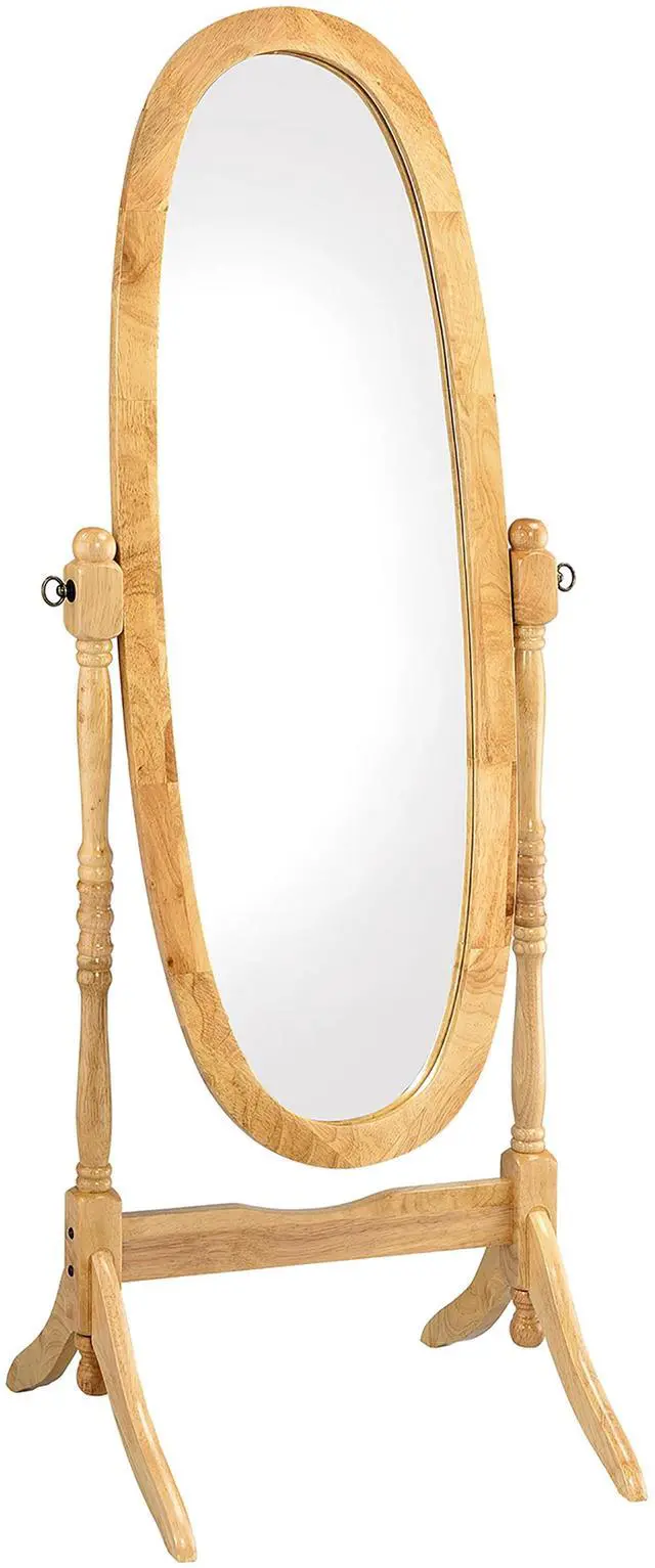 Main image of 59.25" Tall Standing Wooden Floor Mirror with Natural finish, Oval Shape