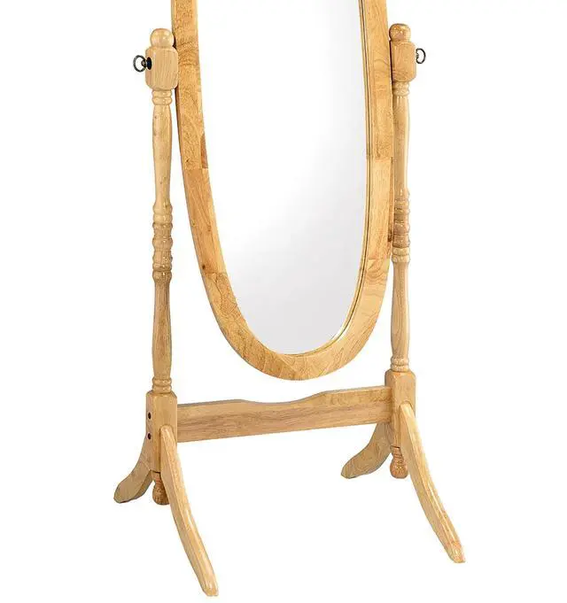 Alt view image 4 of 5 - 59.25" Tall Standing Wooden Floor Mirror with Natural finish, Oval Shape