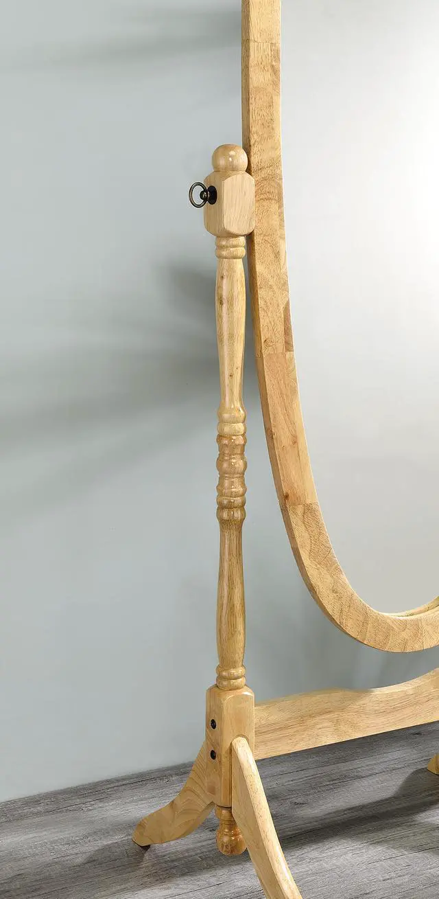 Alt view image 5 of 5 - 59.25" Tall Standing Wooden Floor Mirror with Natural finish, Oval Shape