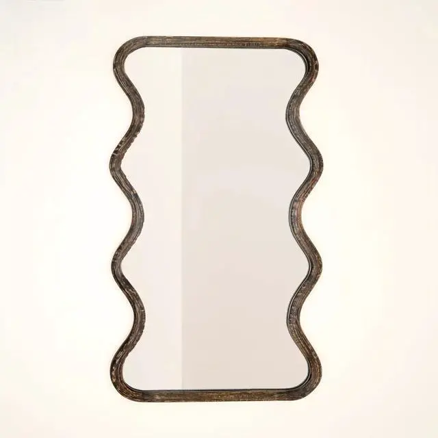 Alt view image 4 of 5 - Wavy Full Length Wall Mirror with Mango Wood Frame, 36x72"
