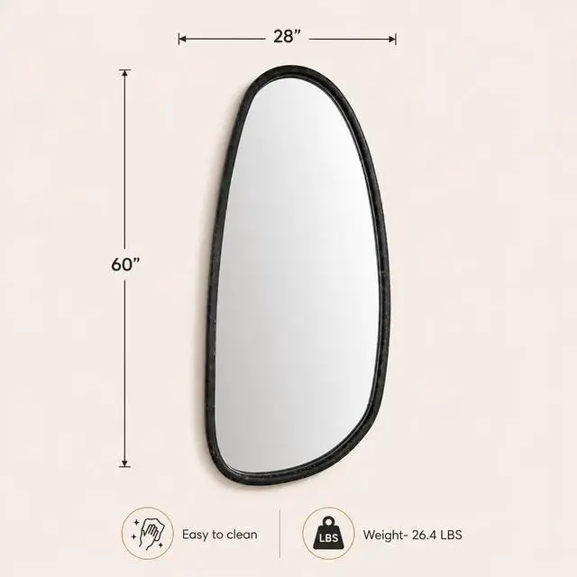 Alt view image 3 of 4 - Wall Mirror with Blackwash Mango Wood Frame, Black, 28x60"