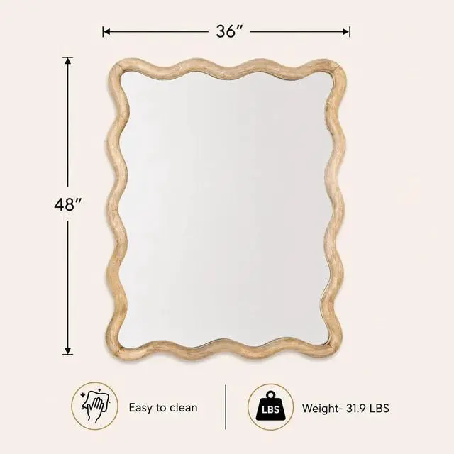 Alt view image 2 of 5 - Decorative Wavy Wall Mirror with Mango Wood Frame, 36x48"