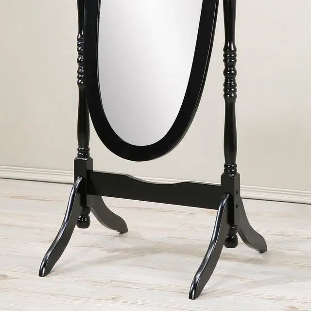 Alt view image 2 of 6 - Traditional Queen Anna Style Wood Floor Cheval Mirror, Black Finish