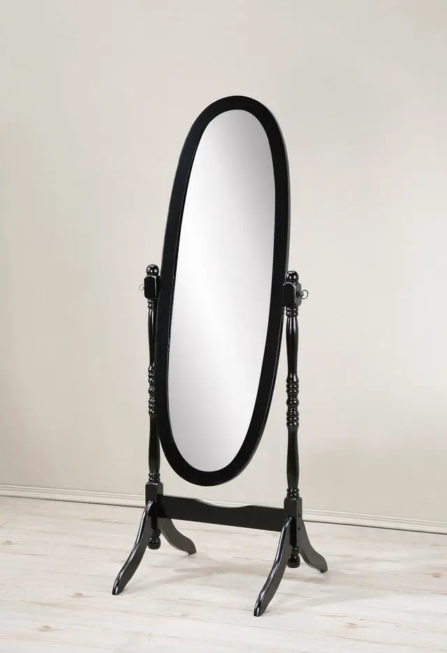 Main image of Traditional Queen Anna Style Wood Floor Cheval Mirror, Black Finish