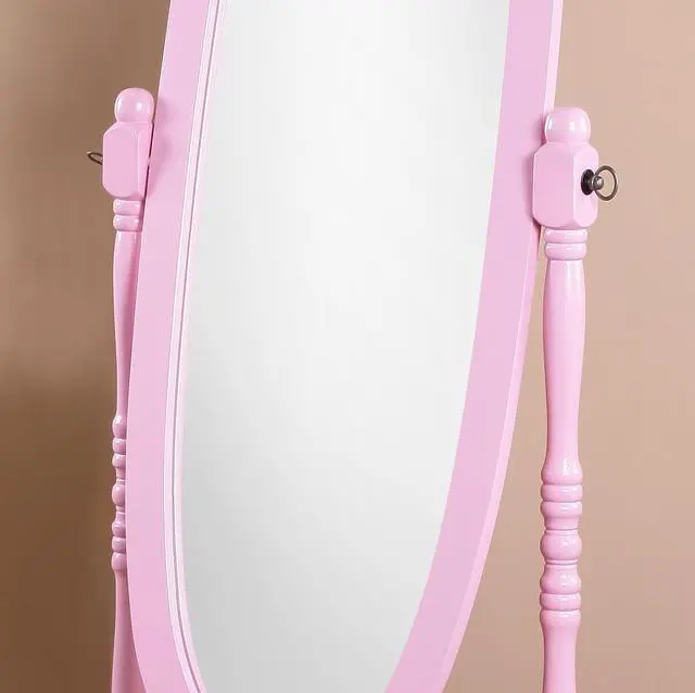 Alt view image 2 of 6 - Traditional Queen Anna Style Wood Floor Cheval Mirror, Pink Finish