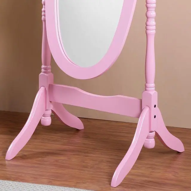 Alt view image 3 of 6 - Traditional Queen Anna Style Wood Floor Cheval Mirror, Pink Finish