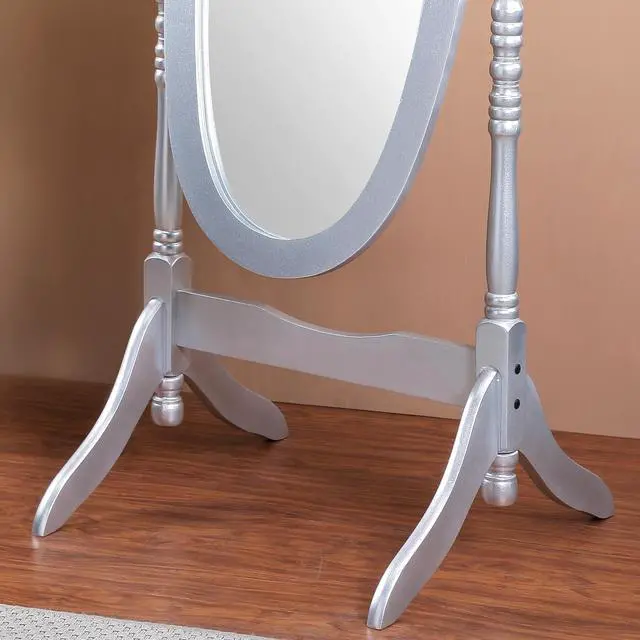 Alt view image 3 of 6 - Traditional Queen Anna Style Wood Floor Cheval Mirror, Silver Finish