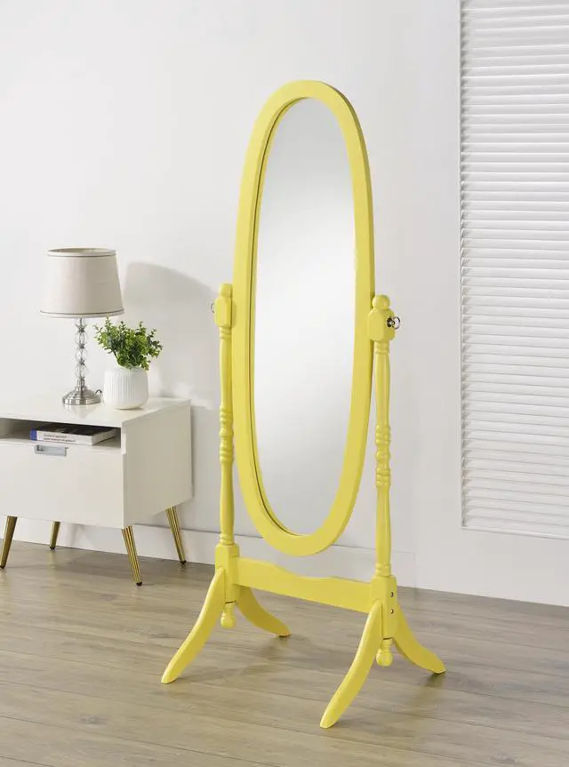 Main image of Traditional Queen Anna Style Wood Floor Cheval Mirror, Yellow Finish