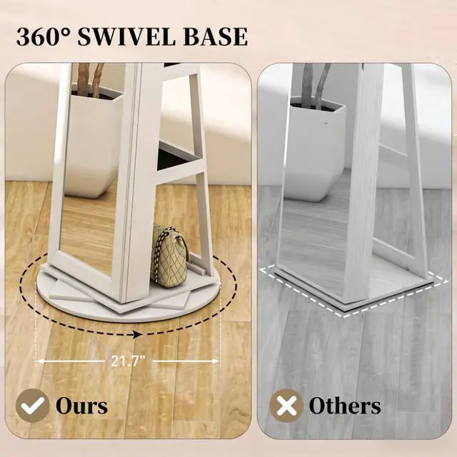 Alt view image 4 of 7 - Lockable Jewelry Cabinet Mirror,360° Swivel Full-Length Mirror,with Storage Shelves